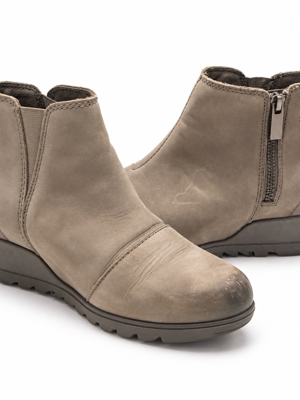 SOREL Evie Zip Waterproof Leather Wedge Ankle Boots Quarry Gray Womens 6.5